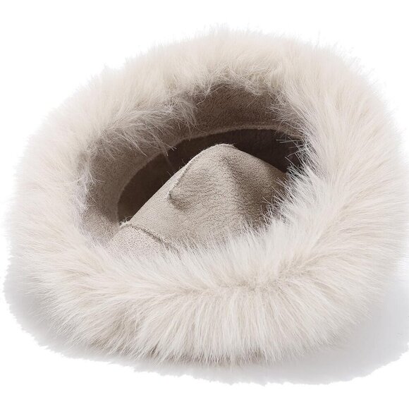 Women\'s White Faux Fur Fluffy Bucket Hat Winter Warm Fuzzy Mongolian Hat